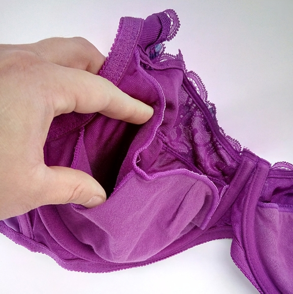 Vintage Frederick's of Hollywood Lace Purple Navy Flowers Bra 42D - Picture 6 of 11